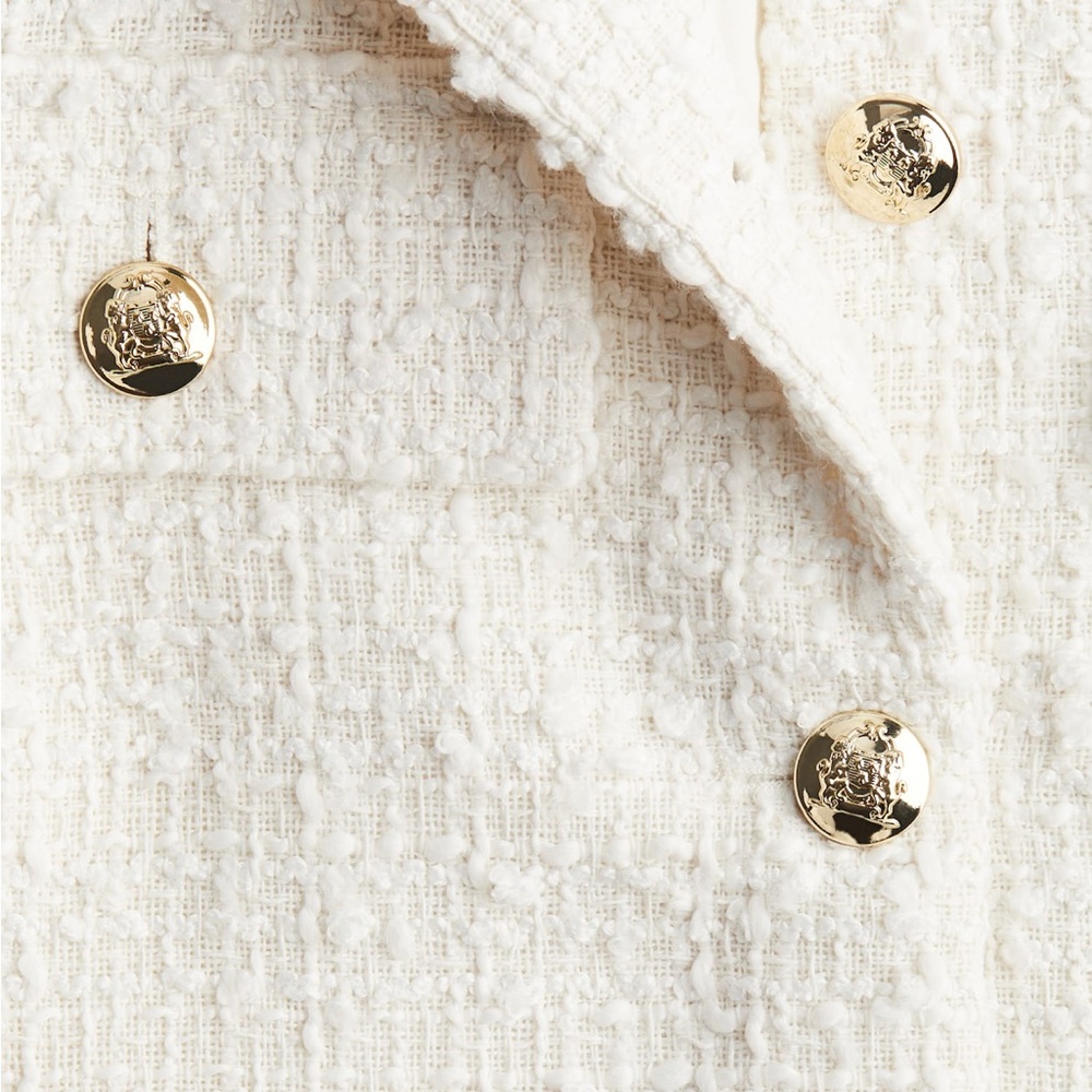 BNWOT Elegant H&M Cream and White Tweed Jacket with Gold Buttons Textured-Weave - Picture 5 of 11